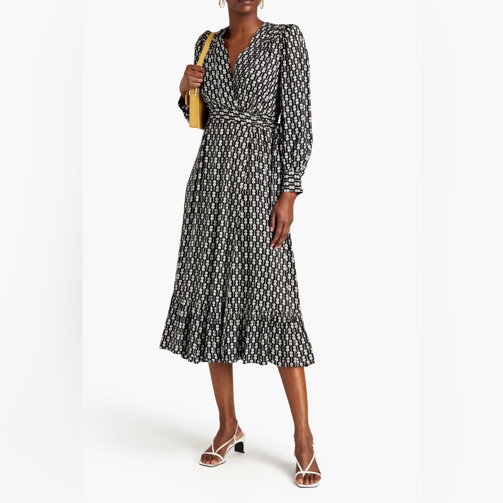Sandro Like New Belted Floral Print Midi Black And White Maxi Dress Size Fr 38